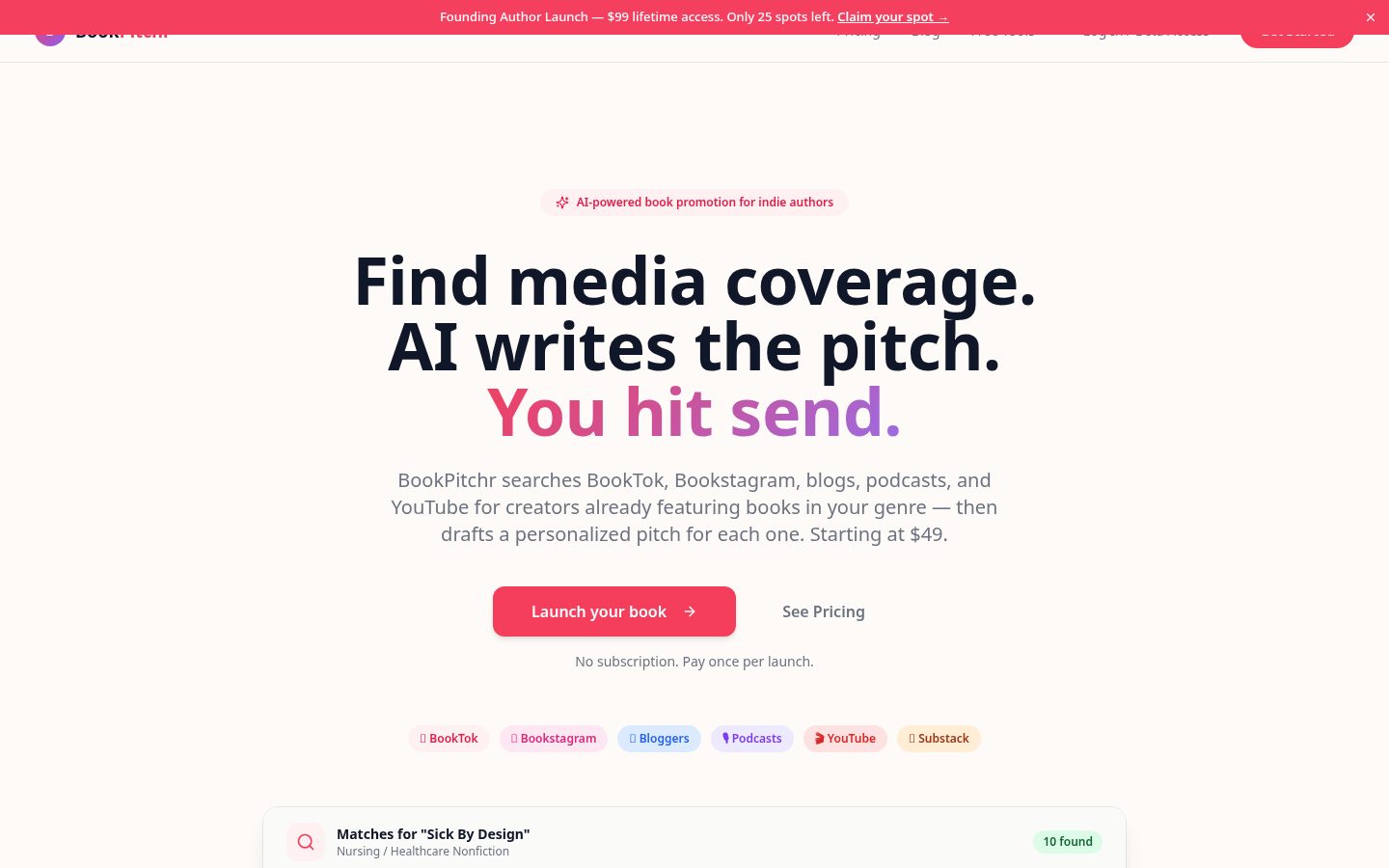 BookPitchr product screenshot